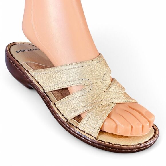 Dockers Beige Leather Sandals Slip On Style Womens Size 7 Low Heel Cushioned - Picture 2 of 10